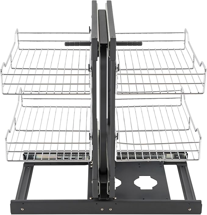 Opening Blind Corner Pull Out Organizer 11-inch, 2 Tier 4 Shelf Kitchen Cabinet Organizer, Chrome Carbon Steel Storage Basket, Slide Out Storage Organizers, Left & Right Open Compatible