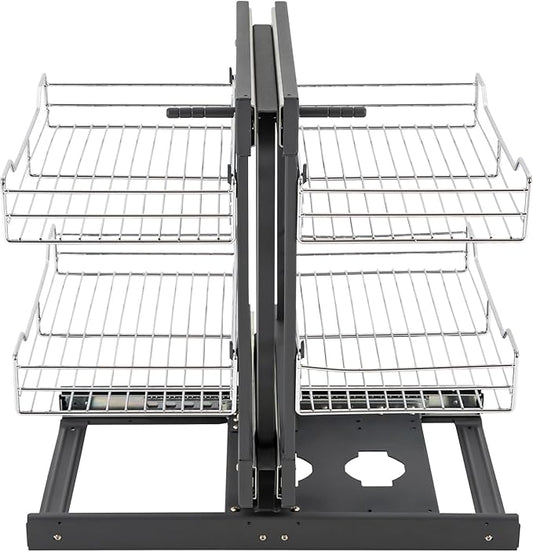 Opening Blind Corner Pull Out Organizer 11-inch, 2 Tier 4 Shelf Kitchen Cabinet Organizer, Chrome Carbon Steel Storage Basket, Slide Out Storage Organizers, Left & Right Open Compatible
