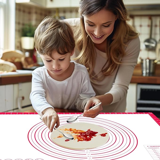 Dough Mat Silicone Baking Mats for Rolling Pastry Kneading Sheet Sourdough Bread Baking Supplies Red 28x20"
