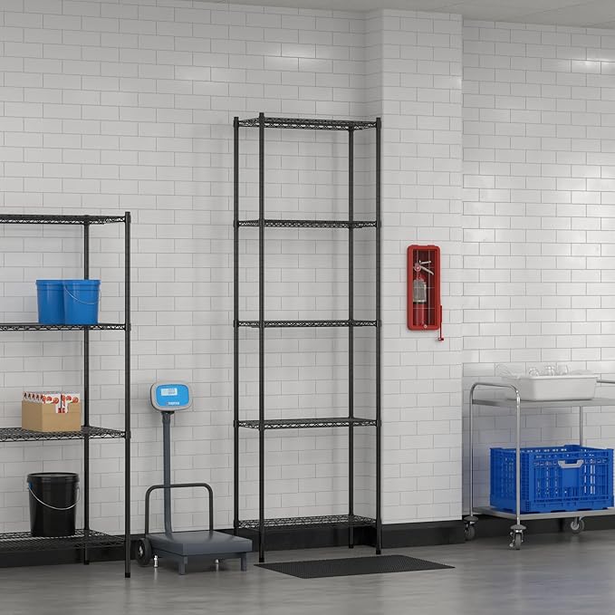Commercial NSF Listed Black Epoxy Stationary Wire Shelving Kit 14" x 30" x 96", with 5 Shelves Perfect for Warehouse, Walk-in Refrigerator, Freezer, Grocery Store, Restaurant, Dishroom