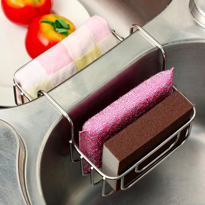Stainless Steel Sponge Holder, Double Sided Sink Caddy for Brushes & Utensils, Kitchen Organizer