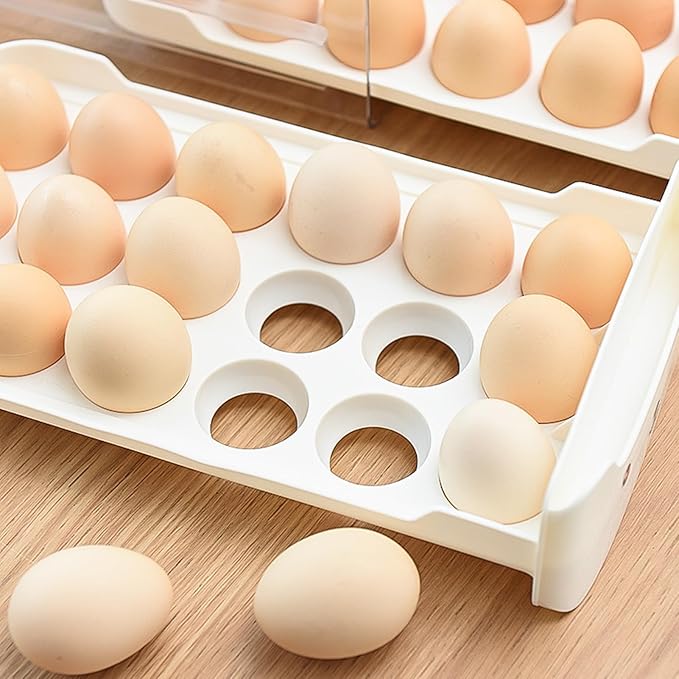 Egg Container Storage Box Double Layer Stackable Clear Plastic Drawer Design Egg Holder Organizer For Refrigerator Fridge 30.5x17x15cm