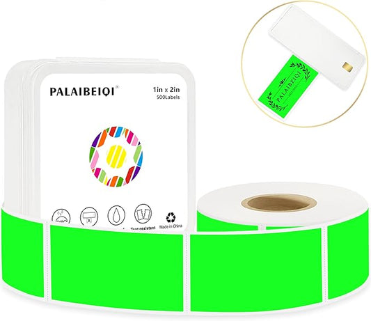 PALAIBEIQI 1x2 Inch Thermal Labels,500PCS Rectangle Stickers,Waterproof Removable Blank Stickers for Address,Jars,Freezer Containers & Pantry Organization,Fluorescent Green