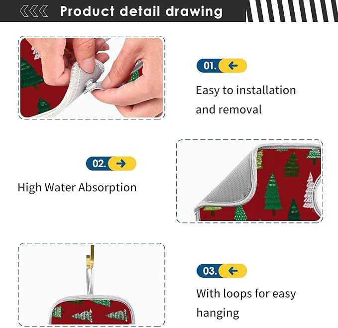 2 PCS Kitchen Sink Splash Guard 23.6 Inch Faucet Mat for Kitchen Sink Bathroom Sink Faucet Absorbing Drip Drain Mat Pad Microfiber Soft Washable Christmas Winter Trees