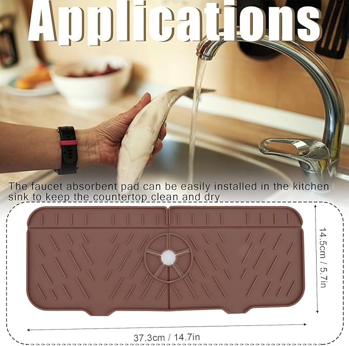 Kitchen Bathroom Silicon Sink Splash Drying Gray Faucet Absorbent Mat Washable Reusable Used Sink Accessories in Bars,Kitchens, Bathrooms and Farmhouses. (2PCS Brown)