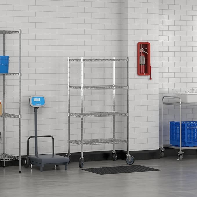 Commercial NSF Listed Chrome Mobile Wire Shelving Kit 18" x 30" x 60", with 4 Shelves Perfect for Warehouse, Walk-in Refrigerator, Freezer, Grocery Store, Restaurant, Dishroom