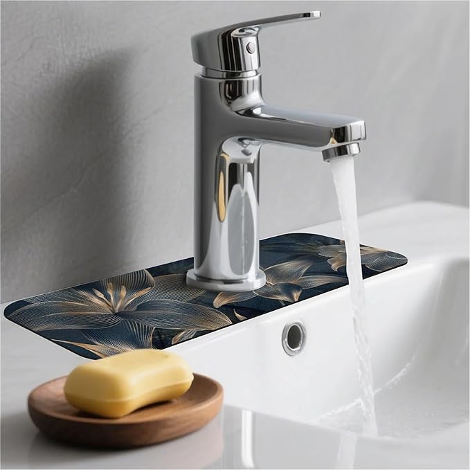 Kitchen Sink Splash Guard，Abstract dark art flowers Faucet Mat Sink Gadgets-Super Absorbent Fast Drying Mat Drip Catcher for Kitchen, Bathroom,Sink Mat, Dish Drying Mat, Bathroom(15" X 5.5" )