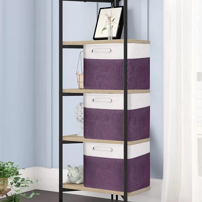 SYYOFUE 13 Inch Cube Storage Bins Purple - 3-Pack Purple Storage Cubes with Handles, 13x13x13 Fabric Storage Bins, Foldable Dark Purple Storage Baskets for Shelves, Cloth Organizer Cube Bins