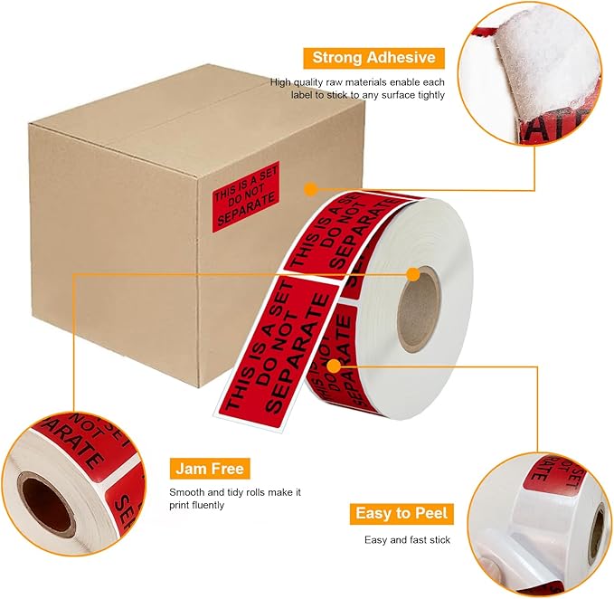 Labelebal 12 Rolls 1" x 2" Warning Label,This is a Set Do Not Separate Dark Red Packing Labels Permanent Adhesive (12 Rolls, 6000 Labels)