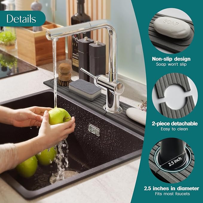 eormoe Kitchen Sink Splash Guard – Stone Diatomite Faucet Drying Matt, Modern Kitchen Sink Accessories for Countertop (Dark Grey, 23.6"x3.9")