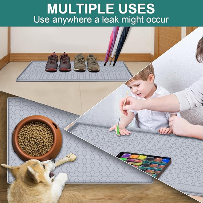 CANIVI Under Sink Mat, 34" x 19" Waterproof Silicone Under Sink Tray for Kitchen & Laundry Cabinets, Kitchen Cabinet Shelf Protector, Up to 3.3 Gallons Liquid, Fits 36 inch Standard Cabinet Light Grey