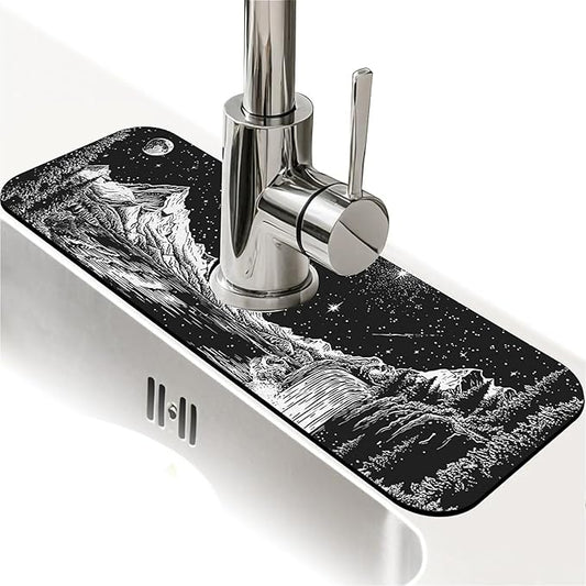 Kitchen Sink Splash Guard，Night sky and stars Faucet Mat Sink Gadgets-Super Absorbent Fast Drying Mat Drip Catcher for Kitchen, Bathroom,Sink Mat, Dish Drying Mat, Bathroom(15" X 5.5" )