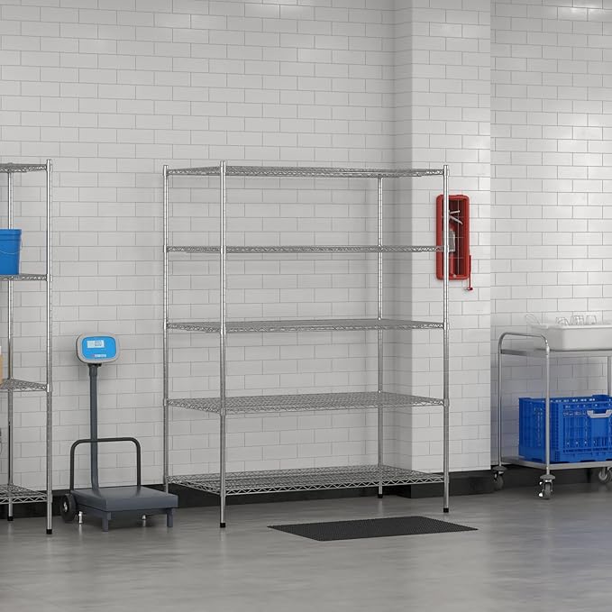 Commercial NSF Listed Chrome Stationary Wire Shelving Kit 30" x 54" x 74", with 5 Shelves Perfect for Warehouse, Walk-in Refrigerator, Freezer, Grocery Store, Restaurant, Dishroom