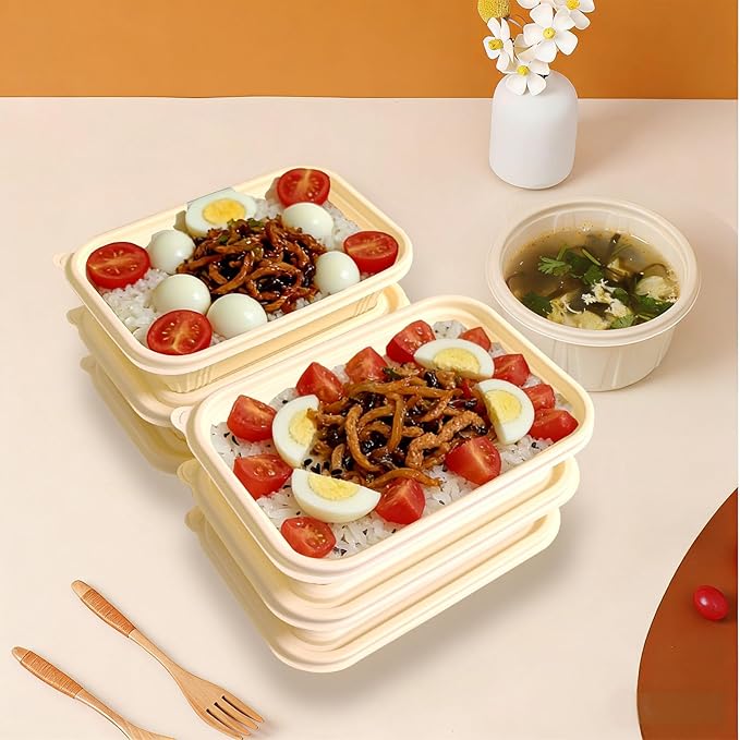 FUailiYY 30 Packs Disposable 30 Ounce Square Meal Prep Container, biodegradable clamshell containers, Thickened Food Storage Container With Lid, Stackable.