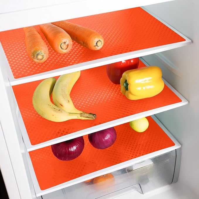 StaHom Shelf Liners for Kitchen Cabinets, Waterproof and Oil-Proof Kitchen Cupboard Liner, Refrigerator Liners and Plastic Drawer Mats EVA Non Adhesive Shelves, Fridge - Red 11.8 x 118 Inches