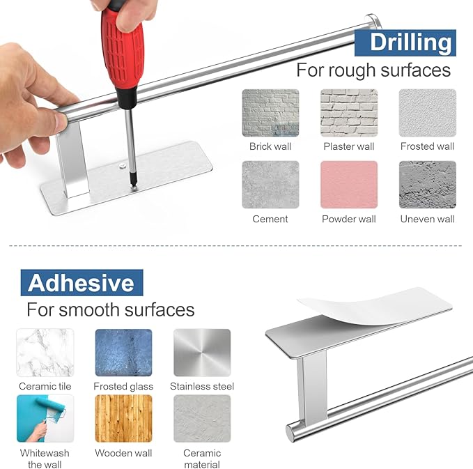 Paper Towel Holder Under Cabinet 2 Pack, Upgraded Adhesive Paper Towel Holder Wall Mount for Kitchen, Bathroom, RV, Bend-Resistant, Self-Adhesive or Drill mounting, Stainless Steel, Silver