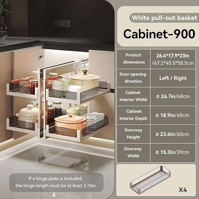 Blind Corner Cabinet Pull Out 13", 14.1", 15.3", 16.9", 2 Tier Kitchen Cabinet Organizer, Left & Right Open Compatible, Blind Corner Kitchen Cabinets