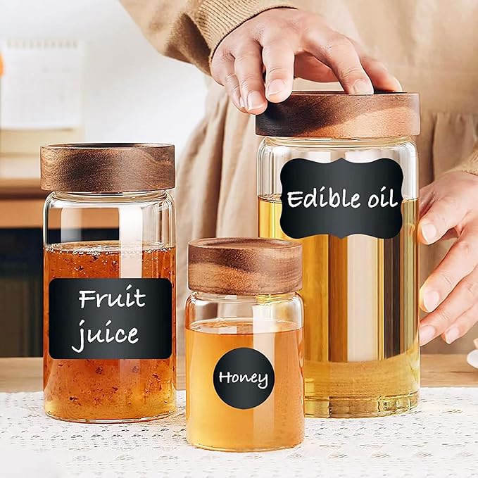 220 Pcs Waterproof Chalkboard Labels，2 Sizes with 1 White Chalk Marker, Reusable Label for Pantry, Jars, Storage Bin, Food Container, Jars, Containers