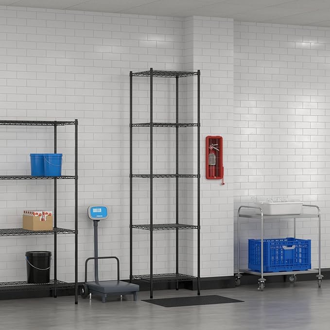 Commercial NSF Listed Black Epoxy Stationary Wire Shelving Kit 21" x 24" x 96", with 5 Shelves Perfect for Warehouse, Walk-in Refrigerator, Freezer, Grocery Store, Restaurant, Dishroom
