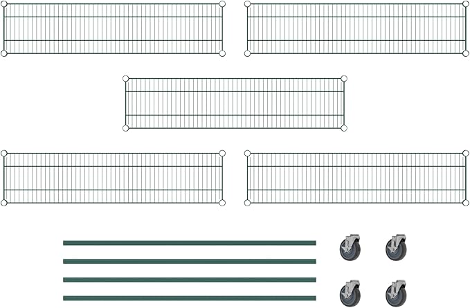 Commercial NSF Listed Green Epoxy Mobile Wire Shelving Kit 12" x 48" x 60", with 5 Shelves Perfect for Warehouse, Walk-in Refrigerator, Freezer, Grocery Store, Restaurant, Dishroom