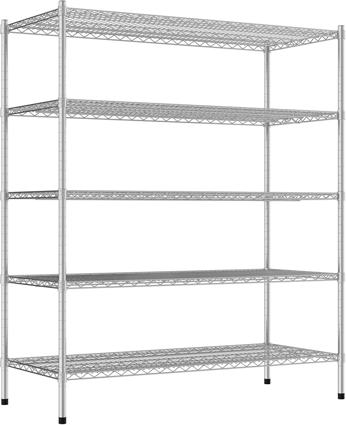 Commercial NSF Listed Chrome Stationary Wire Shelving Kit 24" x 54" x 64", with 5 Shelves Perfect for Warehouse, Walk-in Refrigerator, Freezer, Grocery Store, Restaurant, Dishroom