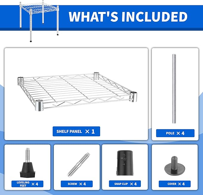 Simple Deluxe 1-Tier Shelving Unit, 15" W x 13.8" D x 15" H Wire Metal Stackable Storage, Chrome