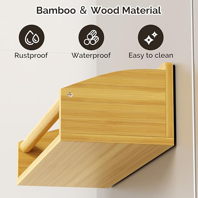 Mystozer 2 Pack Magnetic Spick Rack for Refrigerator, Fridge Organizer Shelf, Bamboo Wood