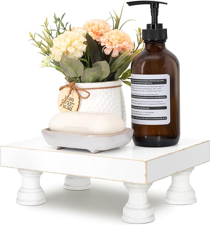 EOSAHR Decorative Wood Riser for Home Decor : Farmhouse Pedestal Stand for Display and Rustic Soap Holder for Sink Organizer - Retro Display Tray for Your Home, Livingroom, Bathroom,and Kitchen