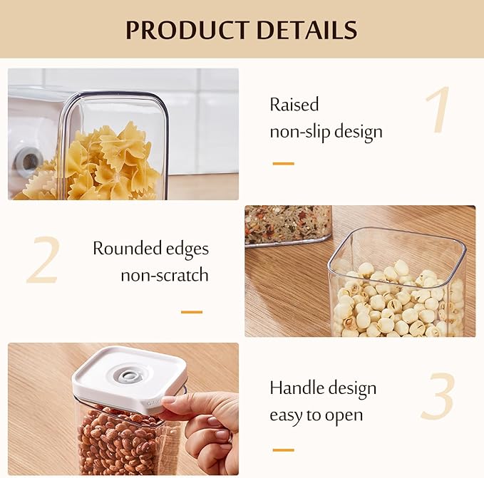 Airtight Food Storage Container Sets with Manual Pump, Kitchen Pantry, Extend Food Freshness, Dishwasher, Freezer and Microwave Safe (4 Pack)