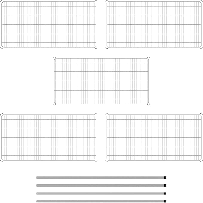 Commercial NSF Listed Chrome Stationary Wire Shelving Kit 24" x 48" x 64", with 5 Shelves Perfect for Warehouse, Walk-in Refrigerator, Freezer, Grocery Store, Restaurant, Dishroom