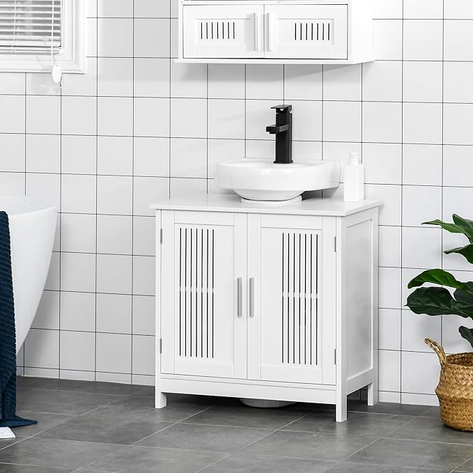 Pedestal Sink Storage Cabinet with 2 Doors, Under Sink Bathroom Cabinet with 2 Doors and Shelf, Under Sink Cabinet Bathroom Space Saver Organizer Pedestal Sink Bathroom Vanity Furniture