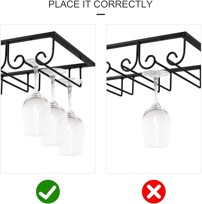 MOCOUM Under Cabinet Wine Glass Rack Stemware Rack, Wine Glasses Hanger Rack Wire Wine Glass Holder Storage Hanger for Cabinet Kitchen Bar (Black, 5 Rows 1 Pack)