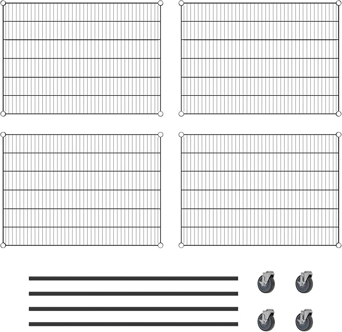 Commercial NSF Listed Black Epoxy Mobile Wire Shelving Kit 30" x 42" x 60", with 4 Shelves Perfect for Warehouse, Walk-in Refrigerator, Freezer, Grocery Store, Restaurant, Dishroom