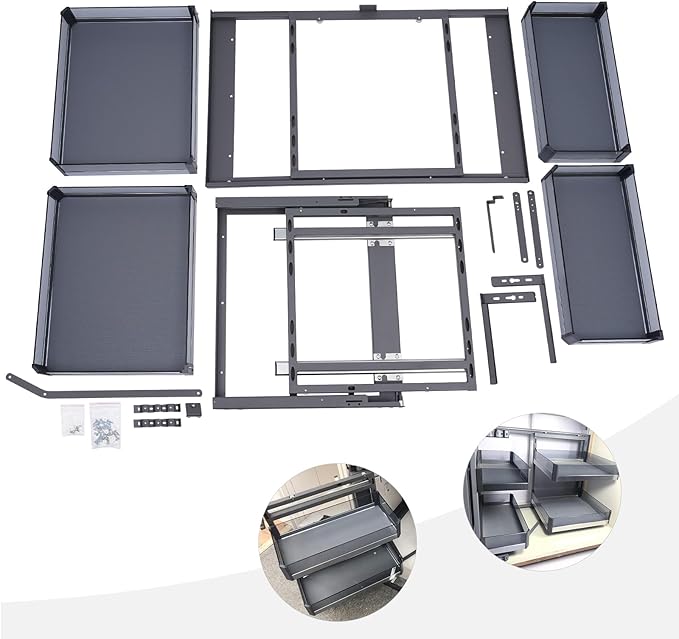 2 Tiers Blind Corner Cabinet Pull out with 4 Detachable Shelves, Corner Cabinet Pull out Left or Right for 14 Inch Opening