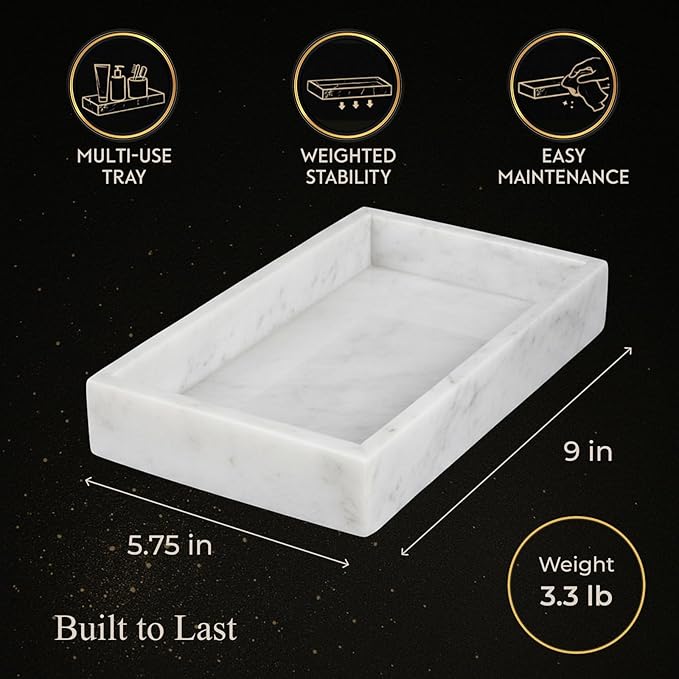 Bey-Berk White Marble Napkin Holder - Guest Towel Tray for Bathroom, Kitchen Counter, and Outdoor Use