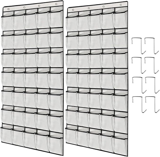 2 Pack 35 Breathable Mesh Pockets Large Hanging Shoe Organizer Over The Door Shoe Rack for Closet Door Storage Shoe Holder Hanger, 8Hooks, White (67.7'' x 26.4'')