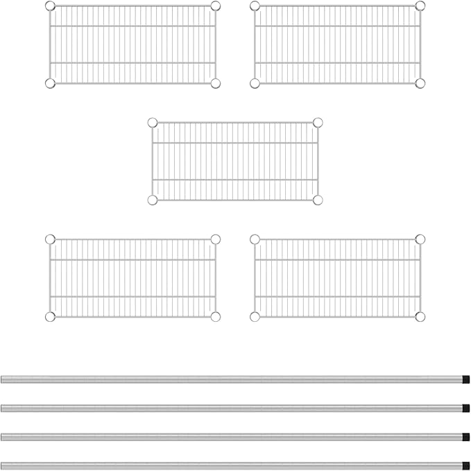 Commercial NSF Listed Chrome Stationary Wire Shelving Kit 12" x 24" x 64", with 5 Shelves Perfect for Warehouse, Walk-in Refrigerator, Freezer, Grocery Store, Restaurant, Dishroom