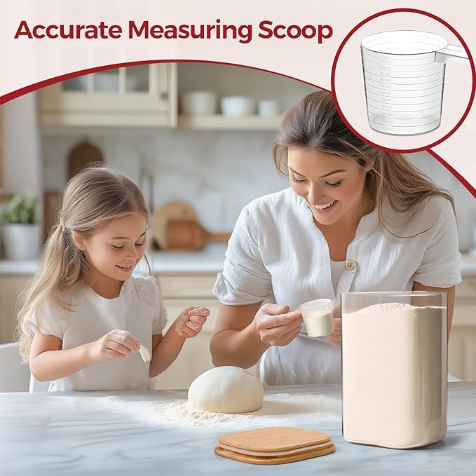 Glass Flour and Sugar Containers, Square Glass Containers with Bamboo Lids, Gallon Jars with Bamboo Lids for Cookies, Coffee Beans （2 pack 1.6/4.6 qt）