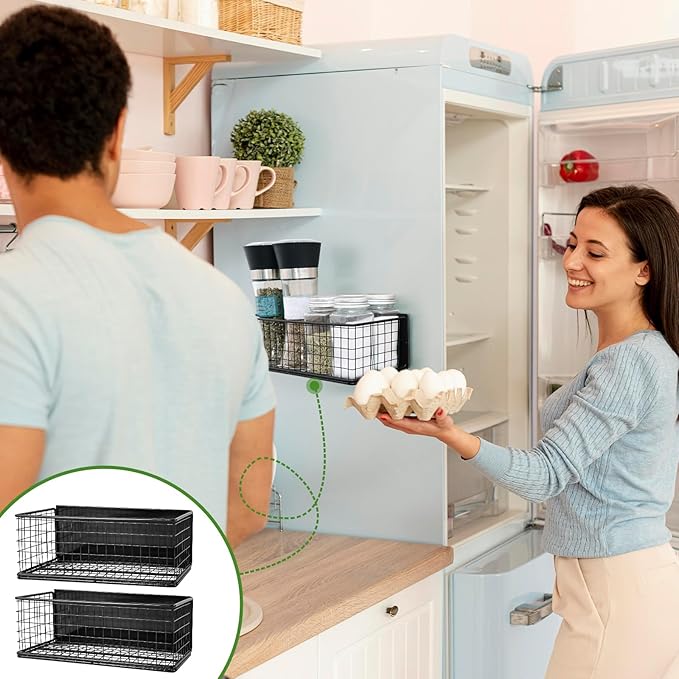 ONESIXEC 2 Pack Magnetic Basket Organizer Magnetic Baskets for Refrigerator Magnetic Storage Bin Baskets Magnetic Shelf Baskets for Home Kitchen Fridge Pantry Office Holds