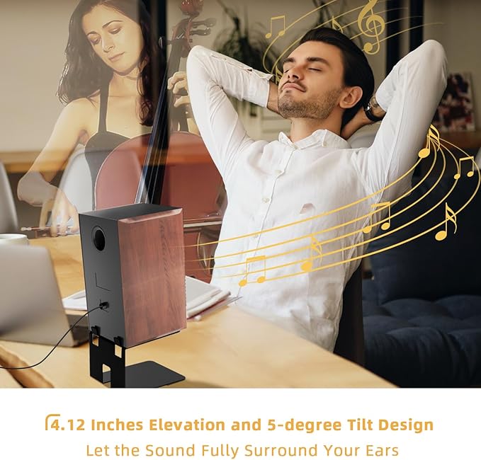 Desktop Speaker Stands with Vibration Absorption Pads, Metal Bookshelf Speaker Stands - Studio Monitor Support, 30lbs Load Capacity, 5 Incline, Black