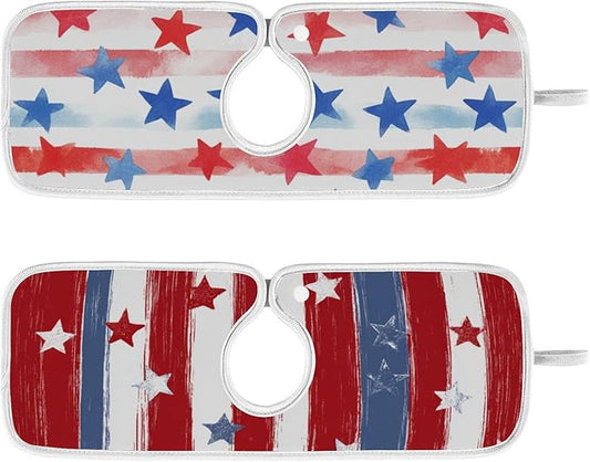 2 PCS Kitchen Sink Splash Guard 14.9 Inch Faucet Mat for Kitchen Sink Bathroom Sink Faucet Absorbing Drip Drain Mat Pad Microfiber Soft Washable White and Red Patriotic Striped Stars