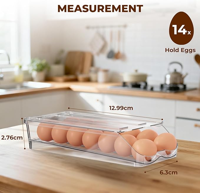 BOBELA Egg Holder for Fridge,Automatic Rolling Egg Container for Refrigerator,Clear Stackable Egg Organizer with Removable Lid for Fridge Organizers and Storage,1 pack