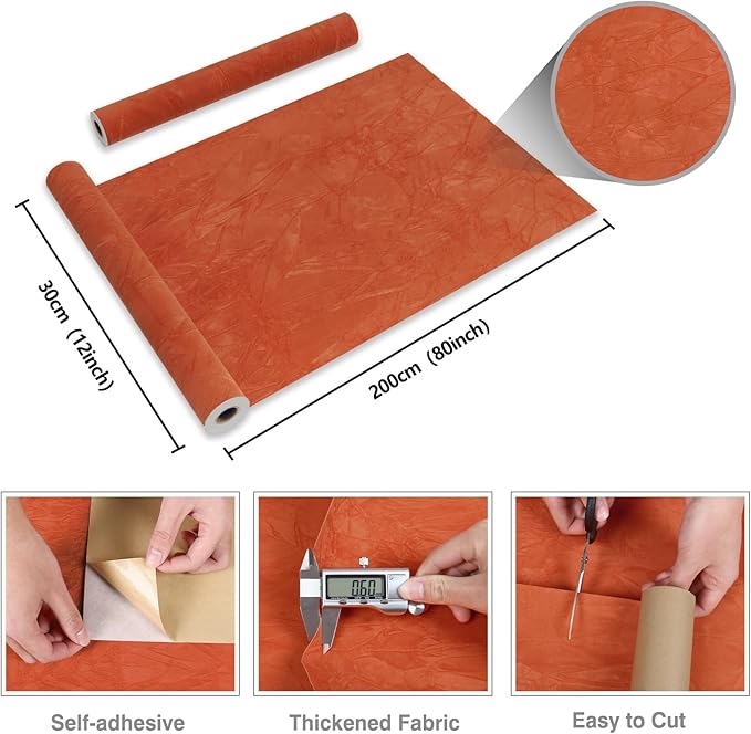 CRE8TIVE Crinkle Crushed Velvet Wallpaper Peel and Stick Orange Self Adhesive Velvet Flocking Liner for Jewelry Drawer Box Lining Felt Drawer Liner 12"x80" Fabric Felt Sheets for Art Craft DIY Project