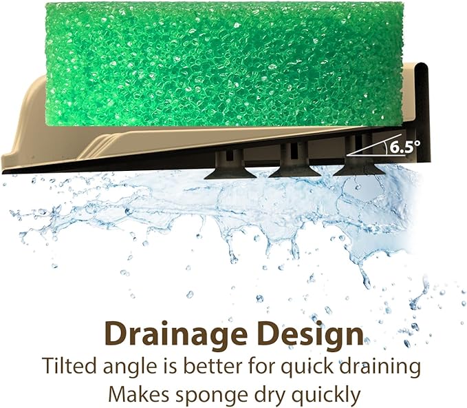 Sponge Holder for Scrub Daddy with Suction Cups and Drain Spout Kitchen Sink Caddy Organizer, Soap Dishes Holder Accessories Rack, Dishwasher Safe - 4.7"x4.7", Sand Color