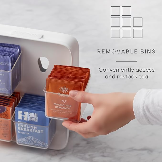 YouCopia TeaStand Tea Bag Organizer with Clear Removable Bins, Cabinet or Pantry Storage Caddy, 80-Bag