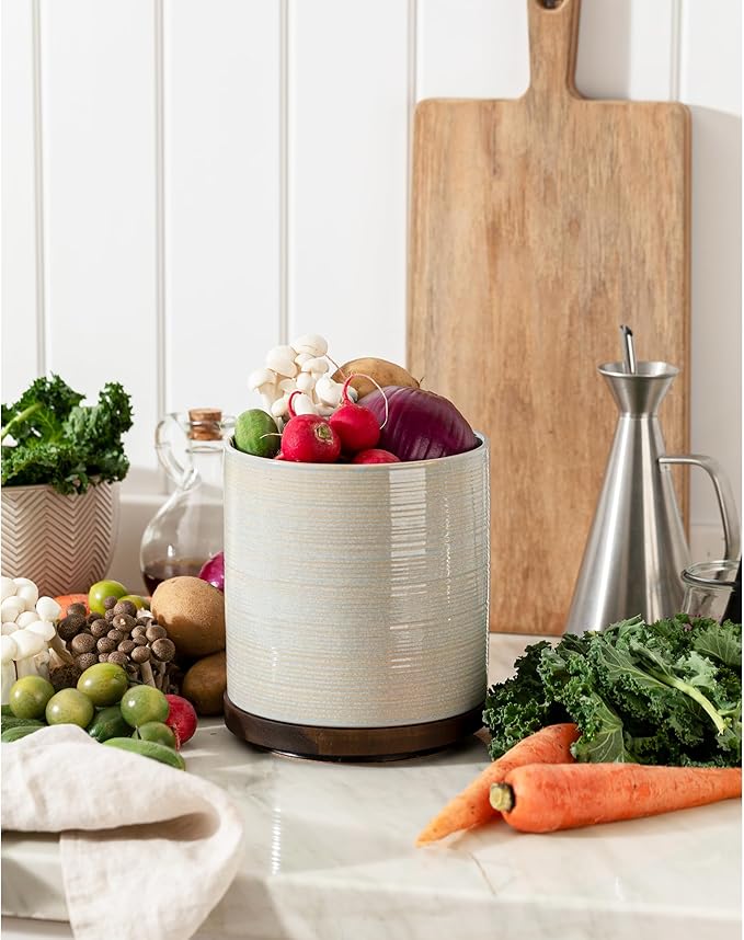 Utensil Holder, 360° Rotating Extra Large Ceramic Kitchen Utensil Holder for Countertop, 7.3“ Cooking Utensil Crocks for Kitchen Counter with Rotatable Wooden Base, Farmhouse Decor, Dusty Green