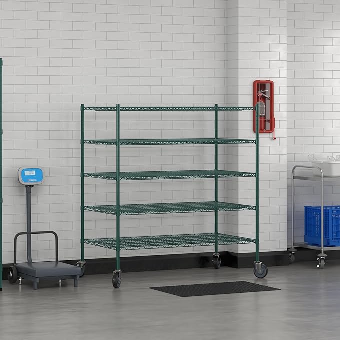 Commercial NSF Listed Green Epoxy Mobile Wire Shelving Kit 30" x 54" x 60", with 5 Shelves Perfect for Warehouse, Walk-in Refrigerator, Freezer, Grocery Store, Restaurant, Dishroom
