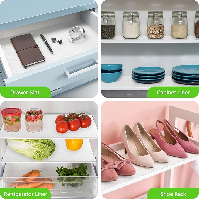 Shelf Liners for Kitchen Cabinets Non Adhesive Drawer Liner for Bathroom Waterproof Refrigerator Liners for Shelves Fridge Plastic Mats Cabinet Cupboard Liner White 11.8 x 118 Inches
