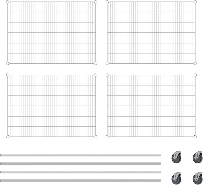 Commercial NSF Listed Chrome Mobile Wire Shelving Kit 30" x 42" x 80", with 4 Shelves Perfect for Warehouse, Walk-in Refrigerator, Freezer, Grocery Store, Restaurant, Dishroom