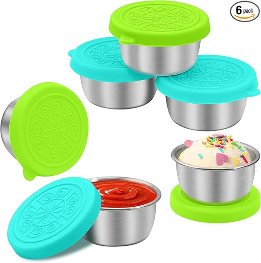 6x1.6 oz Salad Dressing Container to Go, Leakproof Reusable Stainless Steel Small Container with Lid,Sauce Containers for Lunch box,Picnics,Travel,Office and Meal Prep
